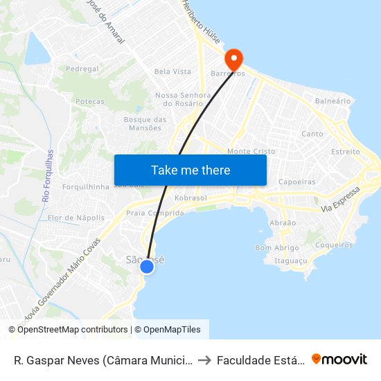 R. Gaspar Neves (Câmara Municipal De São José) to Faculdade Estácio De Sá map