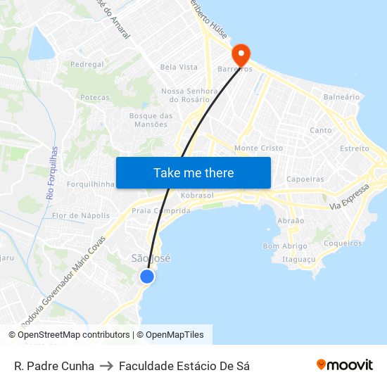 R. Padre Cunha to Faculdade Estácio De Sá map