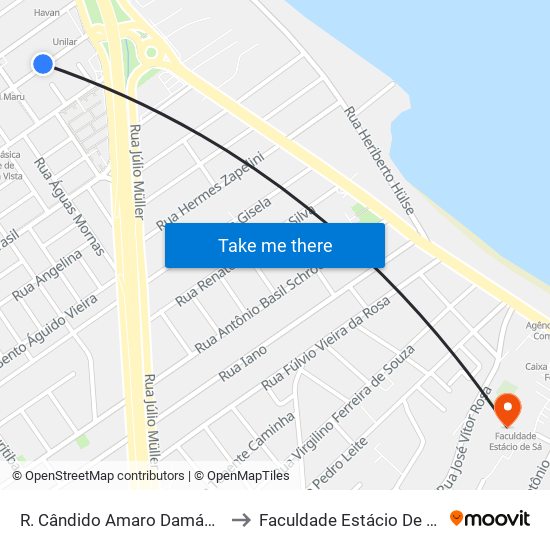 R. Cândido Amaro Damásio to Faculdade Estácio De Sá map