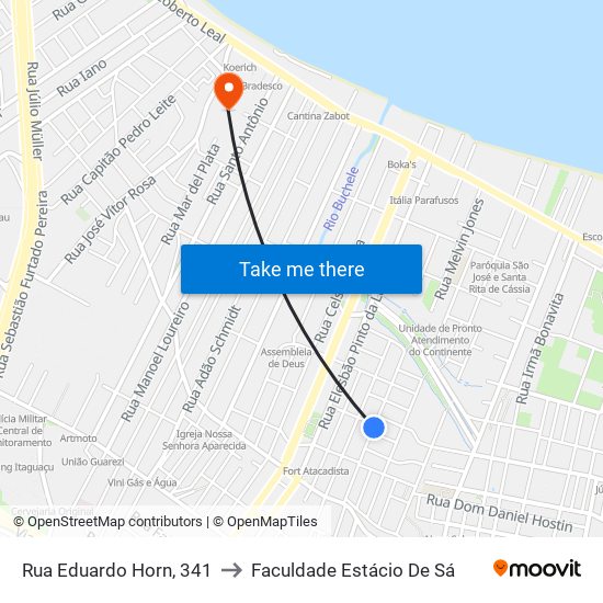 Rua Eduardo Horn, 341 to Faculdade Estácio De Sá map