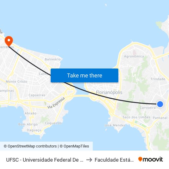 UFSC - Universidade Federal De Santa Catarina to Faculdade Estácio De Sá map