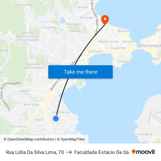 Rua Lídia Da Silva Lima, 70 to Faculdade Estácio De Sá map