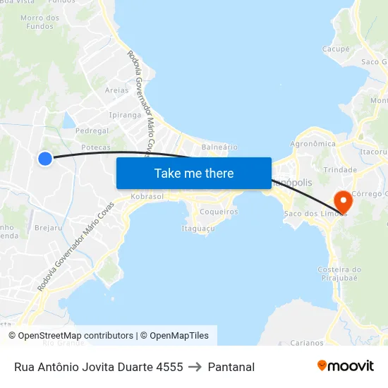 Rua Antônio Jovita Duarte 4555 to Pantanal map