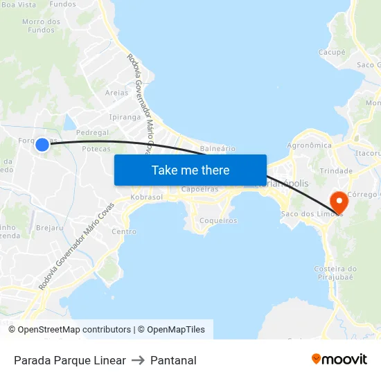 Parada Parque Linear to Pantanal map