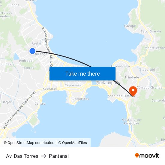 Av. Das Torres to Pantanal map