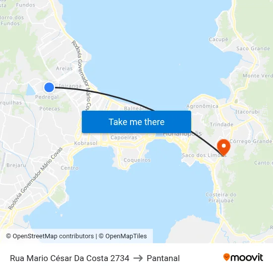 Rua Mario César Da Costa 2734 to Pantanal map