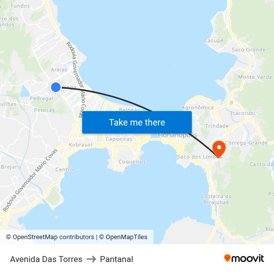 Avenida Das Torres to Pantanal map