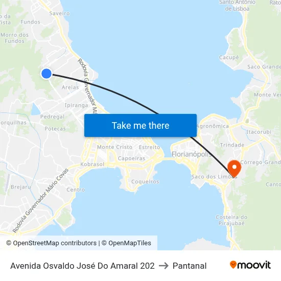 Avenida Osvaldo José Do Amaral 202 to Pantanal map
