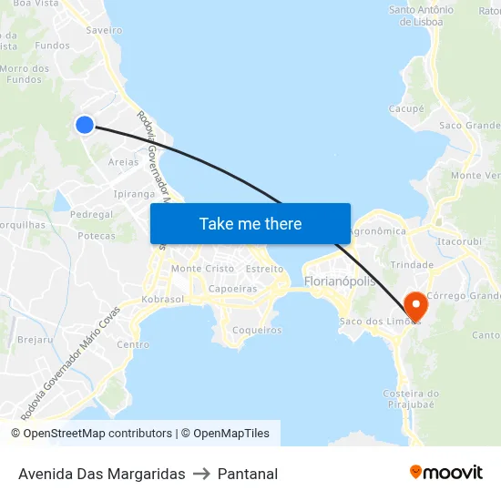 Avenida Das Margaridas to Pantanal map