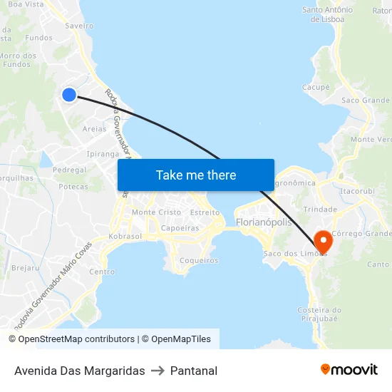 Avenida Das Margaridas to Pantanal map