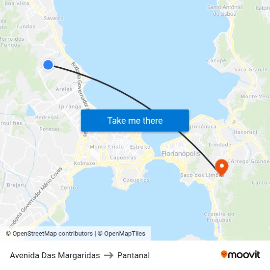 Avenida Das Margaridas to Pantanal map