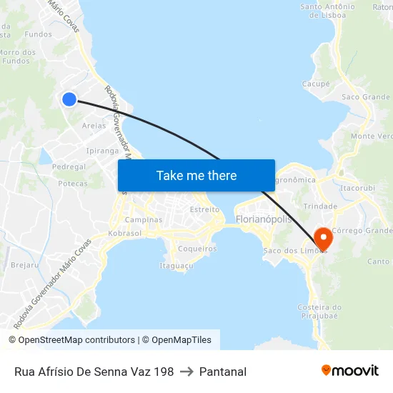 Rua Afrísio De Senna Vaz 198 to Pantanal map