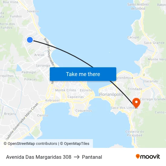 Avenida Das Margaridas 308 to Pantanal map
