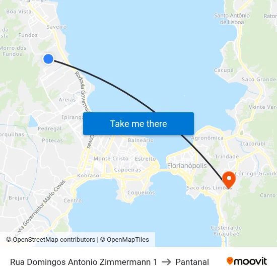 Rua Domingos Antonio Zimmermann 1 to Pantanal map