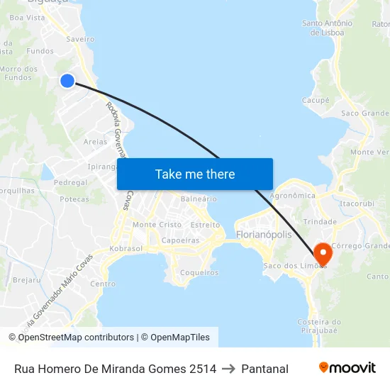 Rua Homero De Miranda Gomes 2514 to Pantanal map