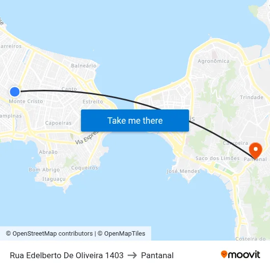 Rua Edelberto De Oliveira 1403 to Pantanal map