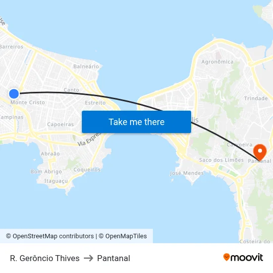 R. Gerôncio Thives to Pantanal map