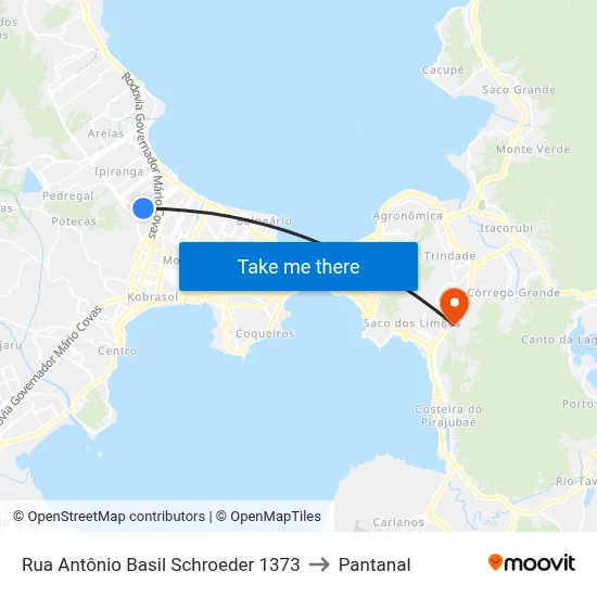 Rua Antônio Basil Schroeder 1373 to Pantanal map