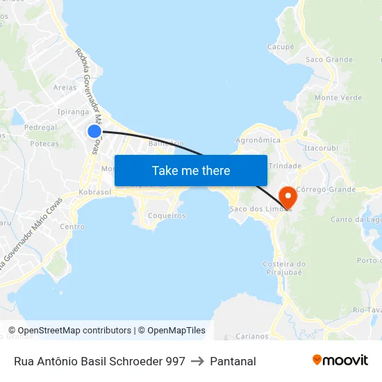 Rua Antônio Basil Schroeder 997 to Pantanal map