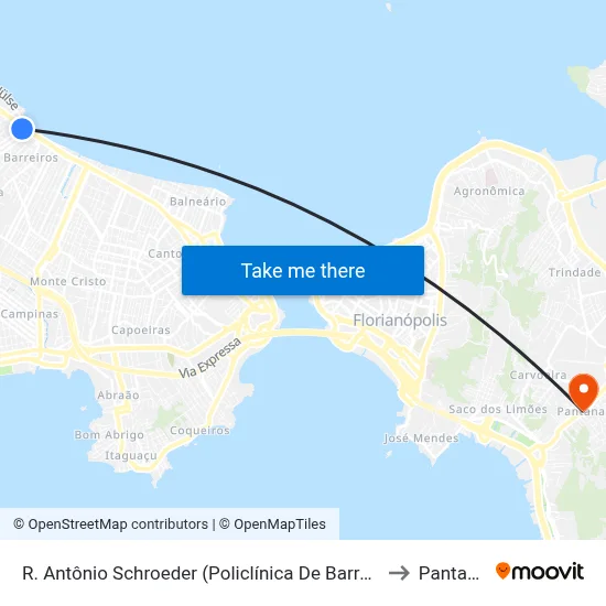 R. Antônio Schroeder (Policlínica De Barreiros) to Pantanal map