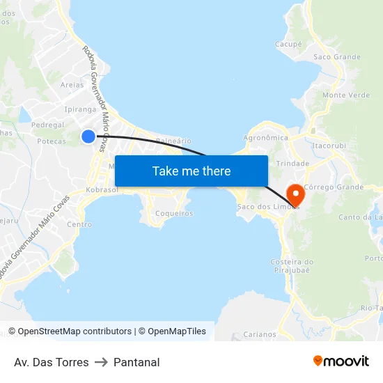 Av. Das Torres to Pantanal map