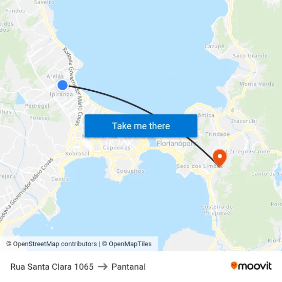 Rua Santa Clara 1065 to Pantanal map