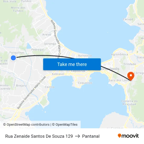 Rua Zenaide Santos De Souza 129 to Pantanal map