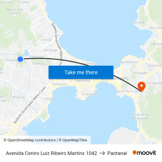 Avenida Ceniro Luiz Ribeiro Martins 1042 to Pantanal map