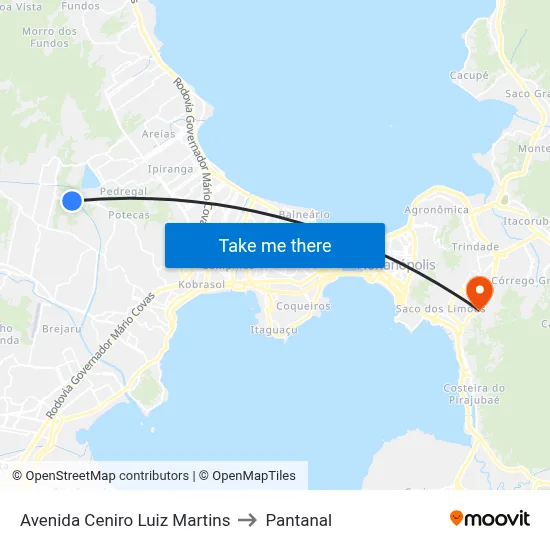Avenida Ceniro Luiz Martins to Pantanal map