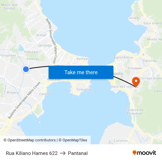 Rua Kiliano Hames 622 to Pantanal map