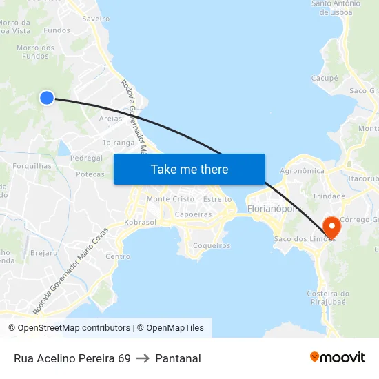 Rua Acelino Pereira 69 to Pantanal map