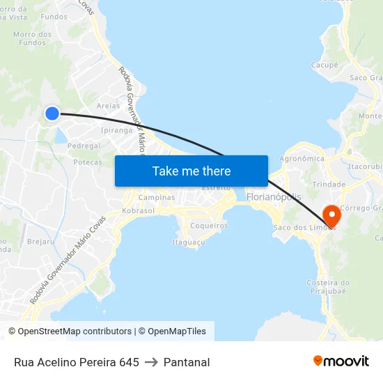 Rua Acelino Pereira 645 to Pantanal map