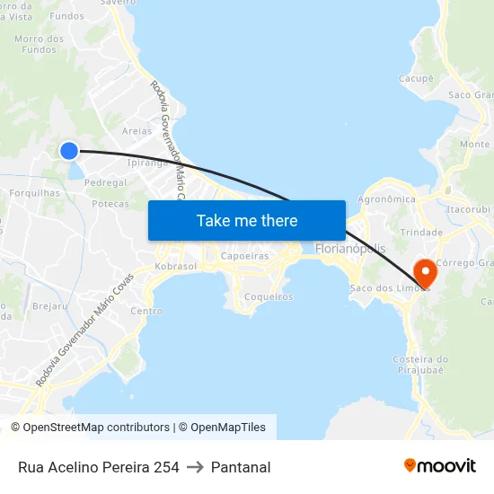 Rua Acelino Pereira 254 to Pantanal map