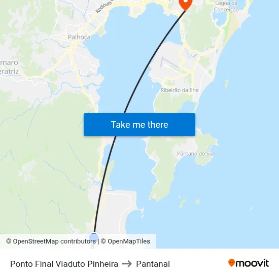 Ponto Final Viaduto Pinheira to Pantanal map