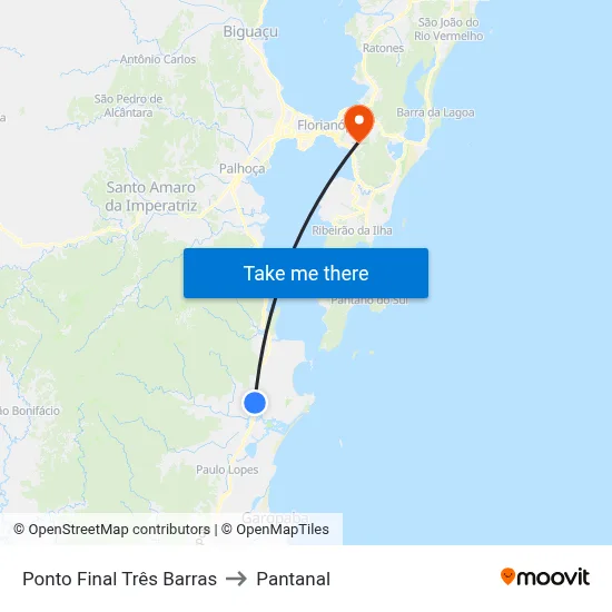 Ponto Final Três Barras to Pantanal map