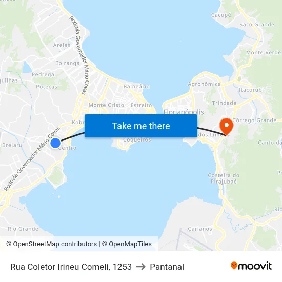 Rua Coletor Irineu Comeli, 1253 to Pantanal map