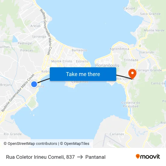 Rua Coletor Irineu Comeli, 837 to Pantanal map
