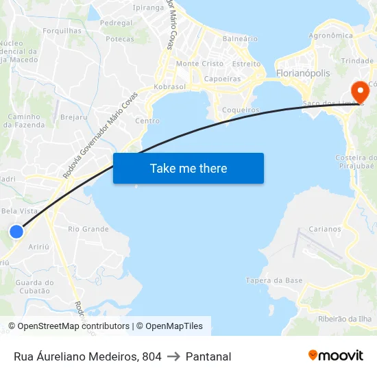 Rua Áureliano Medeiros, 804 to Pantanal map