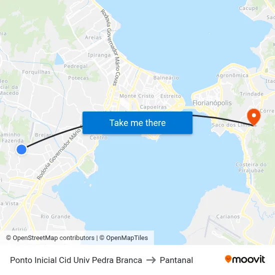 Ponto Inicial Cid Univ Pedra Branca to Pantanal map
