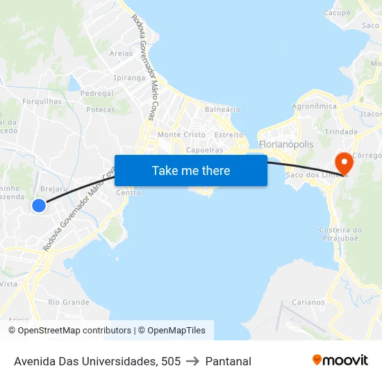 Avenida Das Universidades, 505 to Pantanal map