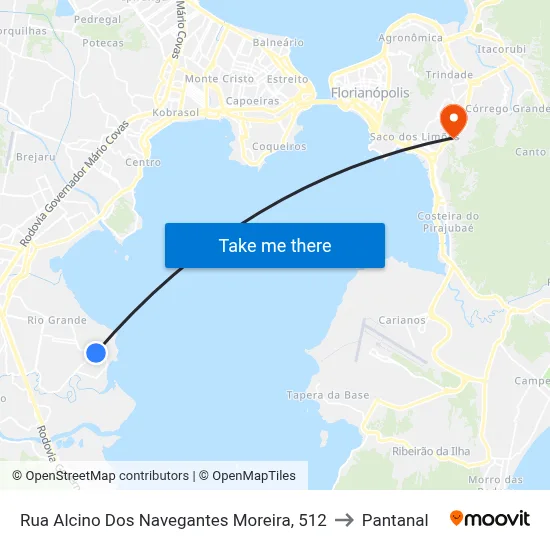 Rua Alcino Dos Navegantes Moreira, 512 to Pantanal map