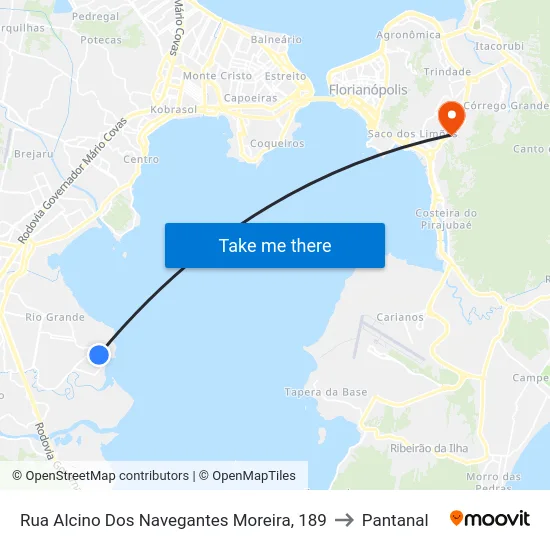Rua Alcino Dos Navegantes Moreira, 189 to Pantanal map