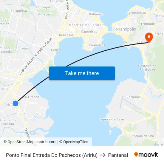 Ponto Final Entrada Do Pachecos (Aririu) to Pantanal map