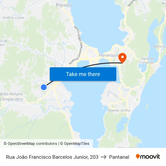 Rua João Francisco Barcelos Junior, 203 to Pantanal map