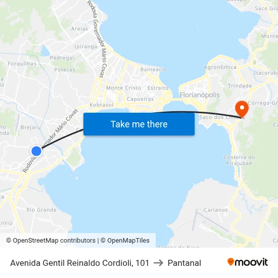 Avenida Gentil Reinaldo Cordioli, 101 to Pantanal map