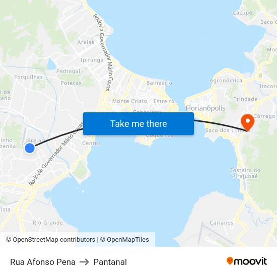 Rua Afonso Pena to Pantanal map