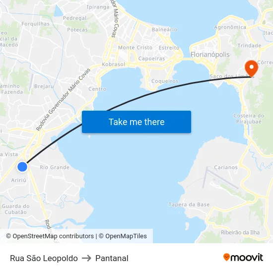 Rua São Leopoldo to Pantanal map