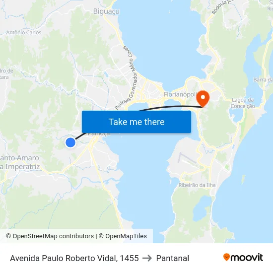 Avenida Paulo Roberto Vidal, 1455 to Pantanal map