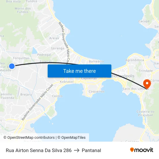 Rua Airton Senna Da Silva 286 to Pantanal map