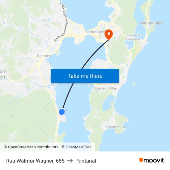 Rua Walmor Wagner, 685 to Pantanal map